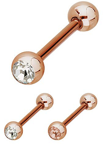Treuheld® | Rosegoldener Piercing Stab mit Kristall aus Stahl