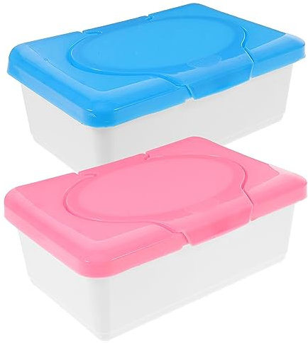 HEALLILY 2Pcs Baby Wet Tissue Box：Baby Wipe Dispenser Storage Box Wet Wipe Case Container for Inside Home Travel (Pink +Blue)