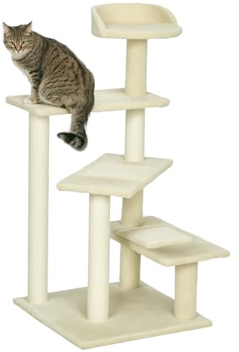 PawHut Kratzbaum 100 cm mit Sisalstämme für mittelgroße Katzen Beige | Große Plattform, Mehrstöckiger Katzenkratzbaum, Kletterbaum Katzenturm