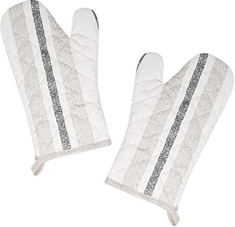 Lashuma 2X Backhandschuhe Baumwolle, Grillhandschuhe Rustik beige grau, Handschuhe 30x20 cm