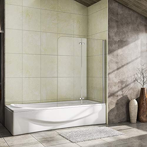 Parete Per Vasca 120x140cm Due Ante Vetro Apribili Temperato Trasparente 6 mm Anticalcare Telaio In Alluminio Cromato Lucido