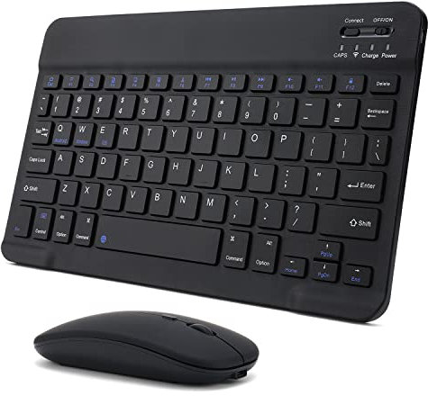 Clavier et souris Bluetooth rechargeables pour iPad, clavier souris sans fil portable ultra fin pour iPad Pro Air Mini iPhone Samsung Tablette téléphone portable Android, iPadOS/iOS 13 et supérieur