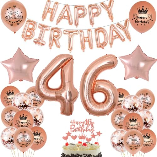 Luftballon 46. Geburtstag frau Rosegold deko Folienballon 46 jahre Geburtstags deko frau Rosegold set happy Birthday 46 Geburtstagsdeko Ballon 46 jahre Geburtstag Dekoration Frauen set（46）