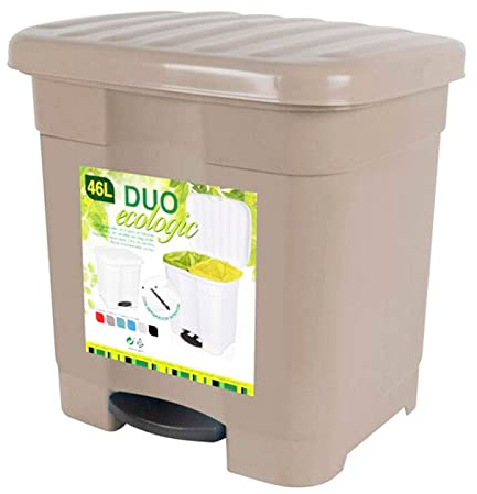 Acan Tradineur - Cubo de Basura Color Topo con Pedal 46 litros plástico 45,5 x 43,5 x 39 cm. Contenedor de Basura, Papelera con Separador para Colocar Dos Bolsas, Fabricado en España