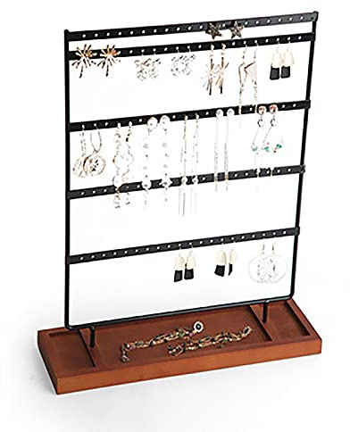 Smyckesställ örhängen svart, örhänge display stativ, smyckesställ örhängeshållare, örhänge förvaring stativ med träbas, 100 hål 5 nivåer för kvinnor flickor örhängen kedjor armband
