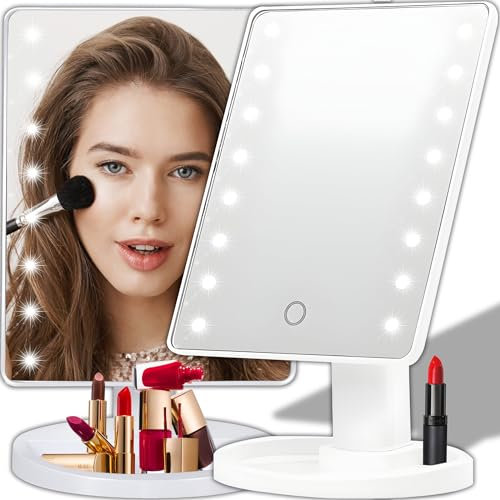 Retoo Drehbar Kosmetikspiegel LED mit Beleuchtung, Makeup Spiegel, Schminkspiegel für Zuhause und Unterwegs, für Schminken & Rasieren, Make-up-Spiegel, Make up Standspiegel
