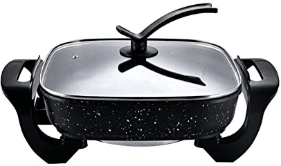 PanHuiWen Padella Elettrica, Padella Elettrica con Coperchio in Vetro Ventilato, Superficie Antiaderente Regolazione a Cinque velocità della Funzione Fire-Fry, Sauté, Braise, Brown e Simmer
