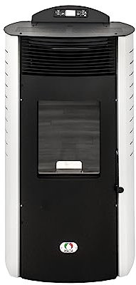 STUFE A PELLET ITALIA - Mod. Siberia New 15 KW, Poêle à pellet, ventilé, Réchaud jusqu'à 140 m², 5 niveaux de puissance, 5 vitesses de ventilation, programmable, Canalisé (Blanc)