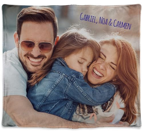 LolaPix Fotodecke. Decke mit Foto. Decke personalisiert. Verschiedene Größen zur Auswahl. Fotogeschenke. Einseitig personalisierte Fleecedecke. 300 gr/m2. Sofadecke. Ungefähre Größe 140x125cm.