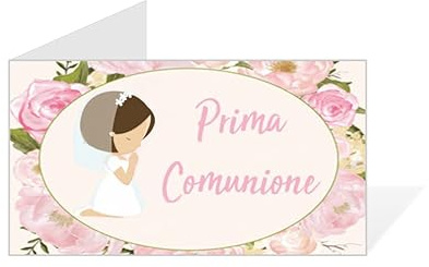 Gicaprice BIGLIETTINI BOMBONIERA Prima Comunione PRETAGLIATI, Facili da Stampare con Guida, Oppure da Personalizzare A Mano (60 Pezzi Bambina)