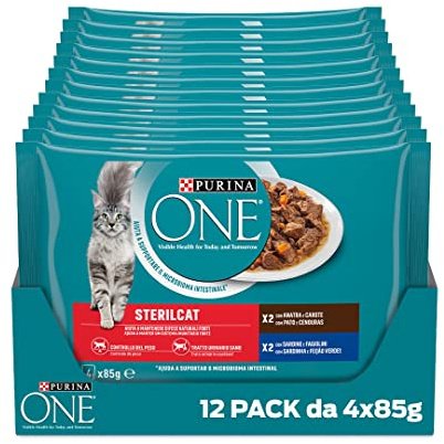 PURINA ONE Sterilcat Cibo Umido per Gatti Adulti Sterilizzati Paté con Anatra e Sardine 48 Buste da 85g