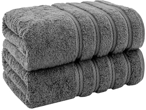 Förpackning med 2 jumbo badlakan 100 x 200 cm premium 100 % egyptisk kammad bomull lyxhandduk ultramjuk och högabsorberande snabbtorkande hotellkvalitet extra stora badrumshanddukar (kolgrå)