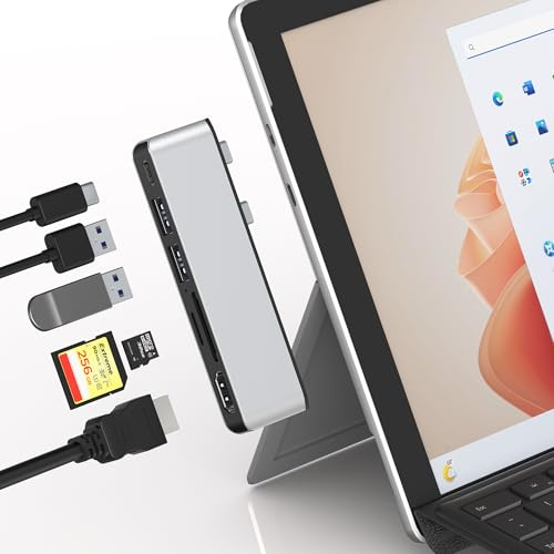 Surface Pro 9 Hub-Dockingstation mit 4K HDMI,USB-C Thunerbolt 4(Video+Daten+100W Laden),2X USB3.0,SD+TF-Kartensteckplatz,Dreifachanzeige(Surface Pro9+HDMI+USB C) für Surface Pro9/ProX
