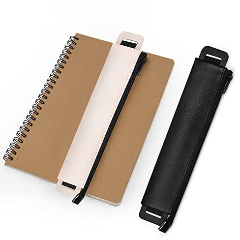 skytowards 2 Stück Notizbuch Stifthalter stifteetui mit Gummiband Federmäppchen Bleistifthalter Pen Loop PU Stiftschlaufe mit Elastisch Band Stiftetasche Federtasche für Tagebuch Planer(2Farben)