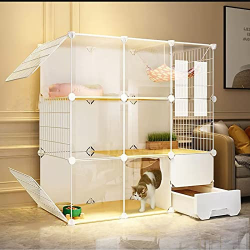 Katzenkäfig - Katzengehege For Den Innenbereich Mit Katzentoilette Transparentem HD-Zaun Und Stabilem Metallgitter Katzenzaun Für Den Innenbereich Großer ÜBungsbereich ( Color : B , Size : 107*47*107c