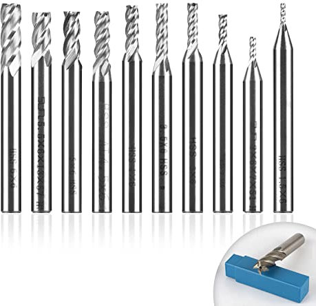 EFUTURETIME 10 Pezzi Fresa CNC, φ1,5-6mm, 4-Flute End Mill Bit, Fresa a Codolo, Fresa in HSS per Legno, Lastre di Plastica, Finitura