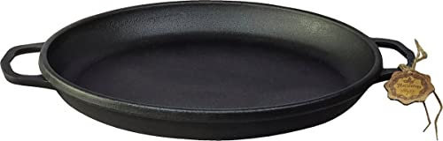 Maysternya Padella per paella in ghisa, diametro 40 x 4 cm, adatta a induzione, padella per paella, cottura a fuoco aperto, piastra per barbecue rotonda, regalo per grigliate, colore nero