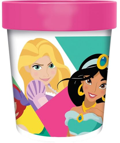 Tataway Gobelet en plastique Disney Pink pour filles Princesses Jasmine Rapunzel Belle Blanche-Neige Ariel Cinderella Sleeping Beauty 260 ml avec base antidérapante