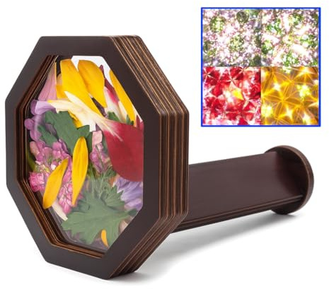 OvOHapia Personalized Natural Wood DIY Kaleidoscope for Kids, Magic Outdoor Educational Fillable Wooden Rotating Eco-Friendly Classic Kit, Best Gifts for Nature Lovers (Classic)