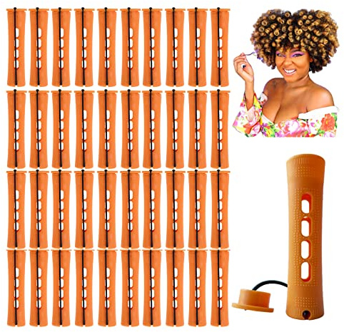 Perm Rods Large Hair Rollers for Natural Long Short Hair Styling Tool Hair Curlers Dark Orange Color