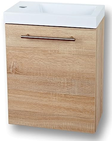 Home36® Set di mobili da bagno Fantasy, 40 x 22 x 12 cm, set con lavandino in ceramica con mobiletto, lavabo, mobiletto da bagno, armadietto per il bagno, WC, set di mobili da bagno (3° quercia)