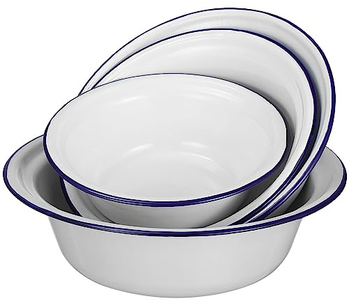 Luxshiny Emailleschalen Set 4 Stück Rund 6.30In Unzerbrechliche Emaille Servierschalen Mit Rand Für Küche Salat Obst Müsli Schüsseln Stapelbar Leicht Zu Reinigen