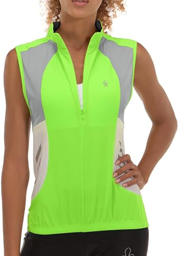 Little Donkey Andy Women's Bike Vests Sleeveless Cycling Jerseys Shirts Breathable 4 Rear Pockets Fluorescent Yellow M