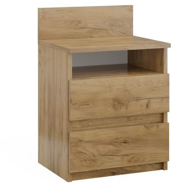 Vicco Nachttisch Monty, Goldkraft Eiche, 39.6 x 59.1 cm | zur Ablage von Alltagsgegenständen im Schlafzimmer