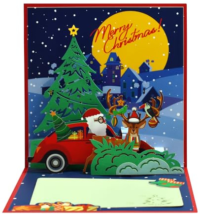 Magic Ants Weihnachtskarte – Santa Pop Karte – 3D-Grußkarte mit Weihnachtsmann, Rentier und Weihnachtsbaum