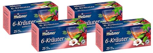 Meßmer 6-Kräuter-Mischung | 25 Teebeutel | Vegan | Glutenfrei | Laktosefrei (Packung mit 4)