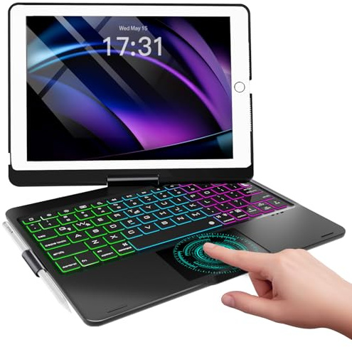 Baisla Funda para iPad de 9ª generación con Teclado de 10.2 Pulgadas (2021), rotación de 360° con trackpad y retroiluminación arcoíris, Funda con Teclado para iPad 9ª/8ª/7ª, iPad Air 3, iPad Pro 10.5