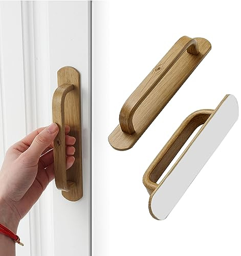 Elistonie 2 Stück Selbstklebender Griff Holzähnlicher Schrankgriff Griffe zum kleben Möbelgriff für Schrank Schiebetüren Schublade Glasschrank Glastür Selbstklebender Türgriff Aluminium (Hell,160mm)