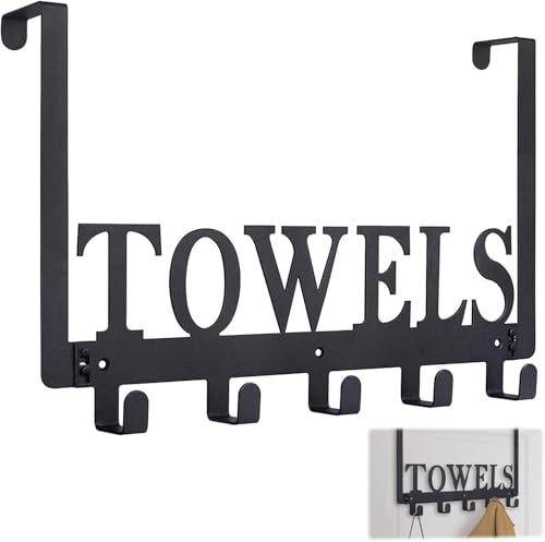 TANGHSE Removable Over The Door Hook, Without Drilling Stainless Steel Over Door Coat Hanger for Hanging, Clothes, Hats, Towels, Bedrooms Robes with 5 Hooks Black Over Door Hooks Hanger