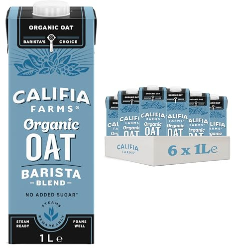 Califia Farms Organic Oat Barista Blend - Lactose Free, Dairy Free, No Added Sugar, Vegan, Plant Based Drink (6 x 1L)