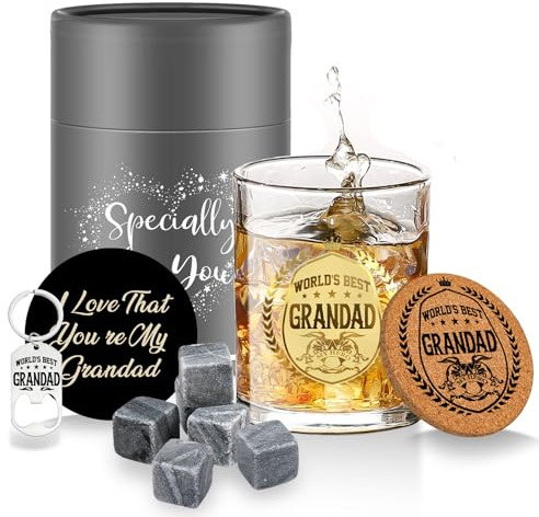 Grandad Birthday Gifts Personalised Whiskey Glass for Men Grandad Gifts Whiskey Gift Sets for Men Gift for Grandads Whiskey Glasses from Grandchildren Retirement Gift Birthday Presents Christmas