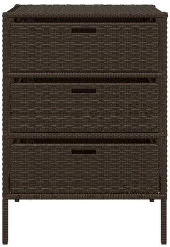 Rattanoptik Beistelltisch mit 3 Schubladen, Gartentisch Loungetisch Balkontisch Outdoor Garten Terrasse Tisch Gartenmöbel, Braun 55x59x80 cm