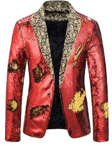 Capodanno Raduno di Fine Anno Festa di Famiglia Uomo Oversize Casual Danza Paillettes Vestito Moda Giacca Slim Suit Jacket, Rosso, XL
