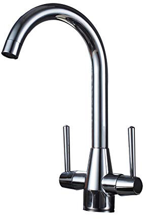 360° drehbarer Wasserhahn für Küchenspüle, heißes und kaltes Waschbecken, Chrom, Vollkupfer-Doppelgriff-Wasserhahn für die Küche, DoubleHandleSilverFaucet