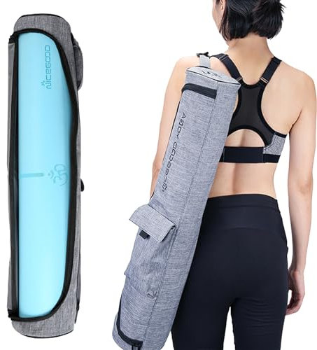Yoga Mat Bag with Adjustable Shoulder Strap, Water-Resistant Yoga Bag with Storage Pocket, Washable Yoga Mat Carrier Yoga Bags for Women 2-Way Zippers Curved Side Opening Pilates Mat Bag, 70*14 cm