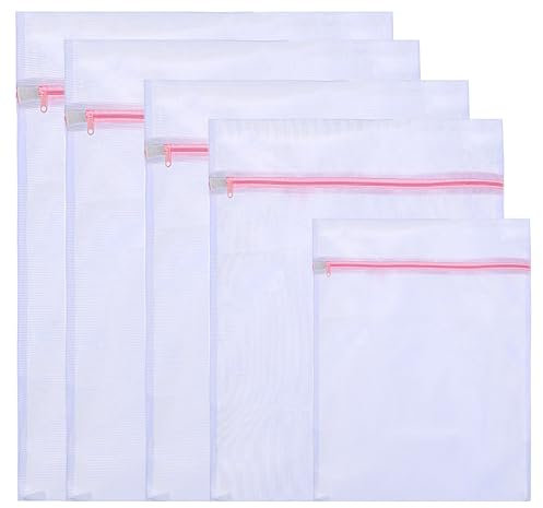Wenrescry 5 sacchetti lavatrice a rete per biancheria intima, calze, indumenti delicati - con chiusura lampo, impediscono deformazione e pieghe, ideali per maglioni, camicie