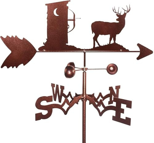 Wetterfahne aus Edelstahl, Jagd-Hirsch-Wetterfahne mit Dachmontage, Windrichtungsanzeiger, windumtoste Garten-Metalldekorationen für den Außenbereich, Dach, Bauernhof(A)