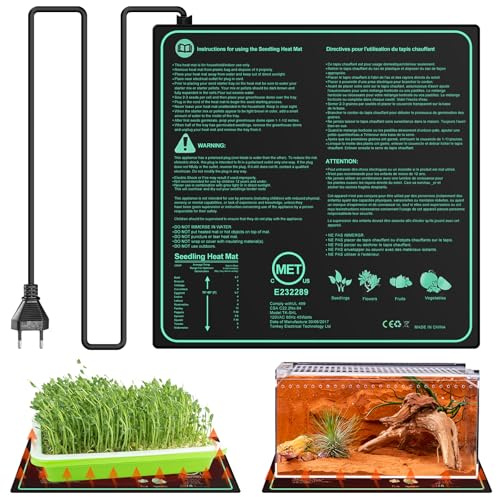 Leikurvo Heizmatte Pflanzen, 50 * 52cm Wärmematte für Sämling Germination und Haustier, 45W Heizmatte mit Thermostat, Reptil Dragon Temperatur Schnelle Erwärmung, Sicher und Langlebig