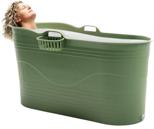 HelloBath® – Bath Bucket XL (Basic) – 121 cm – Sittbadkar för vuxna – Isbad – Utdragbar avloppsslang upp till 3 meter - Grön