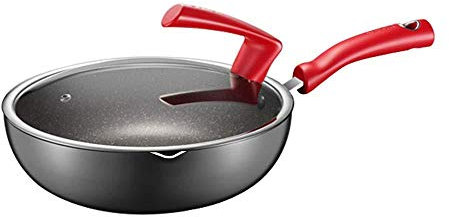 TVSKWMRQ Wok Pan Flat Frying Pan Maifan Stone Non-Stick Wok Non-Stick Large Capacity Frying Dual-Use Induction Cooker Wok 28cm