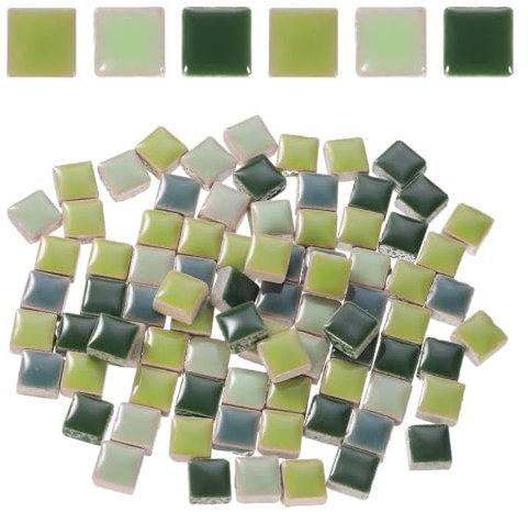 QUARKZMAN 205pz Piastrelle Mosaico Ceramica, Piastrelle Mosaico Ceramica Colorate Rinfusa, Kit Mosaico Quadrato per Artistici DIY, Artistici Fatti a Mano Domestico (200g, Verde Misto)