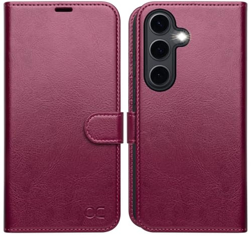 OCASE for Samsung Galaxy S24 FE Case, Premium PU Leather Wallet, Burgundy | RFID Blocking, Card Holders, Kickstand, Shockproof TPU Inner Shell, Flip Phone Cover for Galaxy S24fe 5G 2024