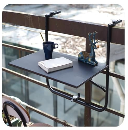 Balkongeländertisch, Balkontisch zum Aufhängen des Geländers, klappbarer Balkon-Stehtisch für den Außenbereich für Geländer, Verstellbarer Balkongeländertisch für Baluster-Gartendeck (schwar