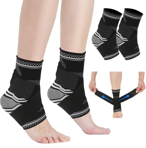 UZSUZZ 2 Stück Knöchelbandage Sprunggelenk Damen Herren Bandage Fußgelenk Sprunggelenkbandage für Plantarfasziitis, Arthritis, Verstauchte Knöchel, Achillessehne,Sport