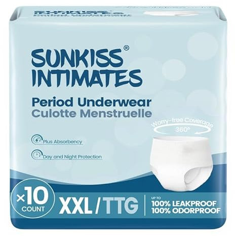 SUNKISS INTIMATES Bragas Menstruales Desechables para Mujer con Flujo Abundante, Braguitas Postparto Mujer a Prueba de Fugas, Blanco, Talla XXL, 10 Unidades