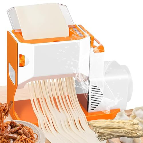 Electric Pasta Maker, 70W Automatic Fresh Pasta Machine with 2mm 4mm 9mm Noodle ABS Cutter Head,4 Thickness Adjustable,Waterproof Anti-Slip,Homemade Noodle Machine Dumpling Skin Spaghetti